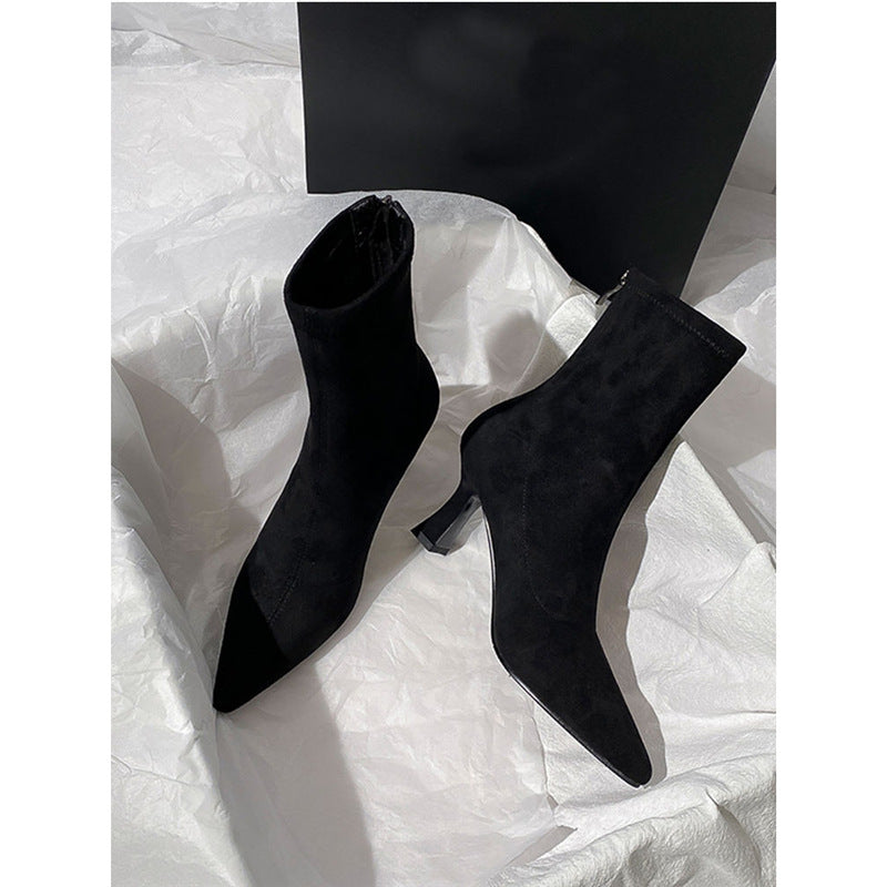 Damen spitz zulaufende Ankle-Boots aus Veloursleder mit sculpted Heel und schmalem Schaft Shop Nory