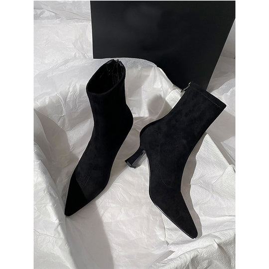 Damen spitz zulaufende Ankle-Boots aus Veloursleder mit sculpted Heel und schmalem Schaft Shop Nory