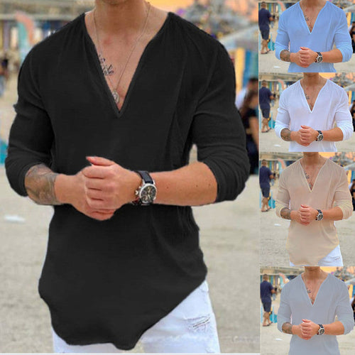 Herren lässiges V-Ausschnitt Langarmshirt