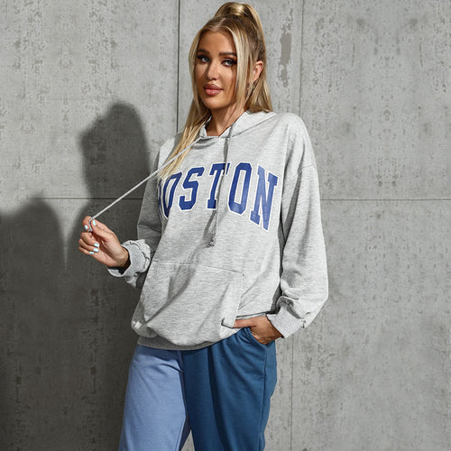 Damen Kapuzenpullover mit Collegestyle-Print, Kängurutasche und lässiger Oversize-Passform Shop Nory