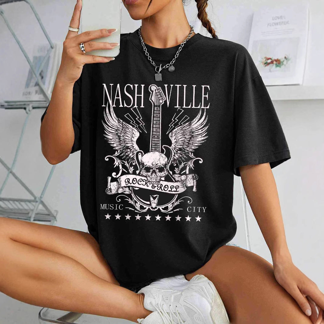 Damen T-Shirt mit kreativem Schriftzug im modernen Graffiti-Stil Shopnory
