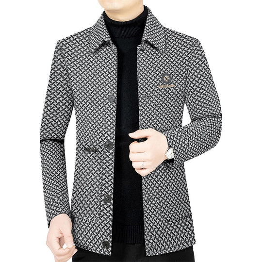 Herren Leichte gemusterte Hemdjacke im Struktur-Muster mit Einreihiger Knopfleiste Shop Nory
