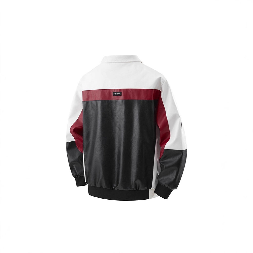 Herren Colorblock Kunstleder-Bomberjacke mit Stehkragen und beidseitigem Reißverschluss Shop Nory