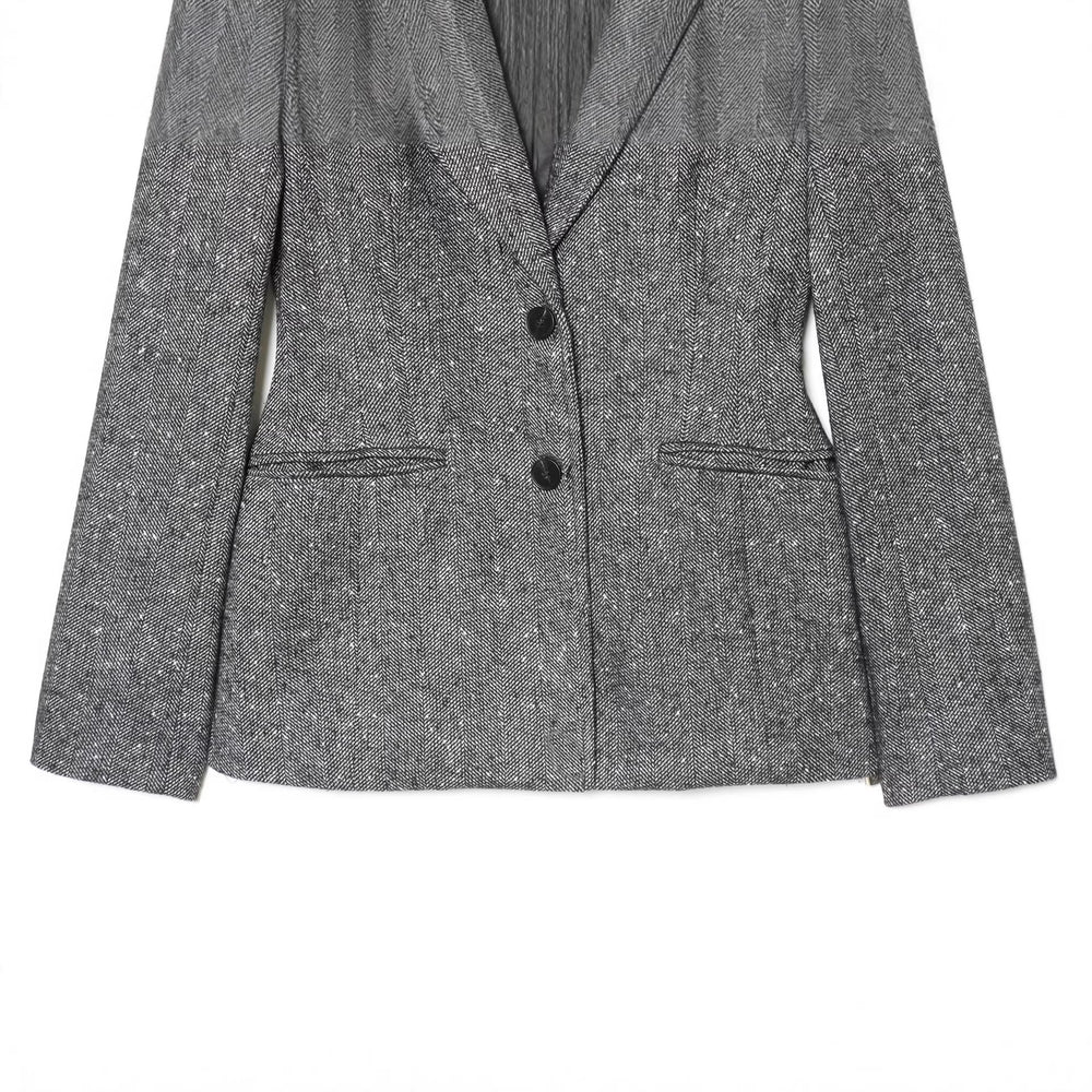 Damen Taillierter Blazer im Fischgrätmuster mit Reverskragen und Pattentaschen Shop Nory