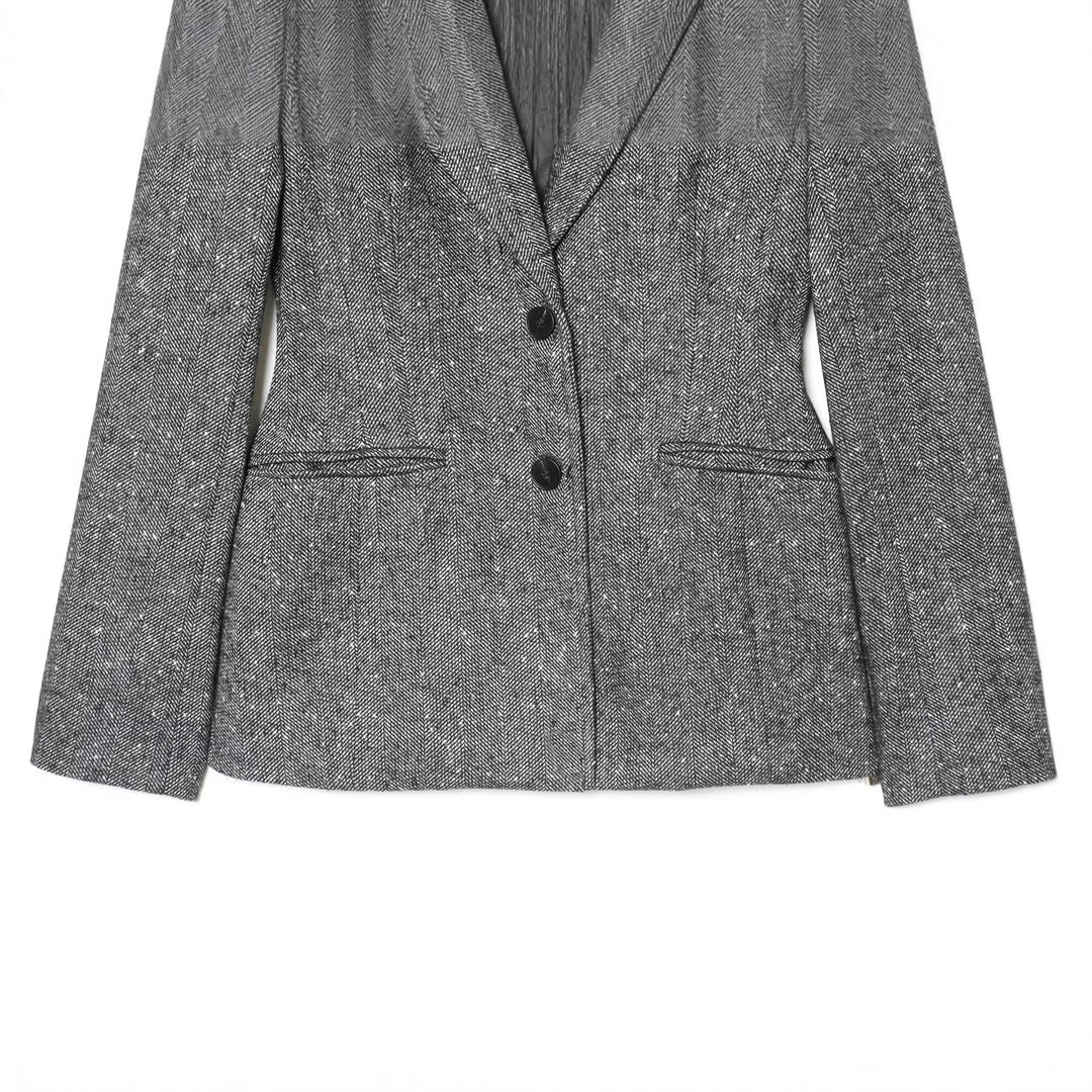 Damen Taillierter Blazer im Fischgrätmuster mit Reverskragen und Pattentaschen Shop Nory