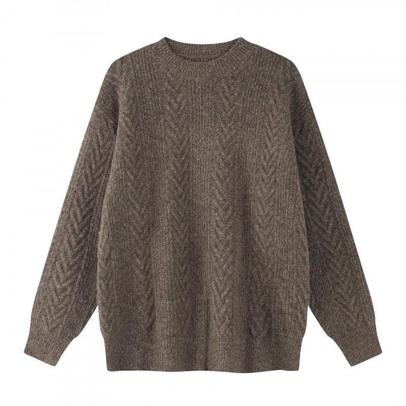 Unisex Oversize Grobstrick-Pullover mit Fischgrätstruktur und Rundhalsausschnitt Shop Nory