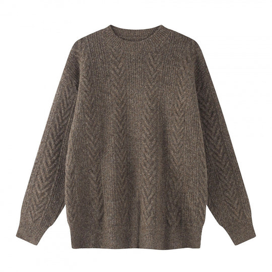 Unisex Oversize Grobstrick-Pullover mit Fischgrätstruktur und Rundhalsausschnitt Shop Nory
