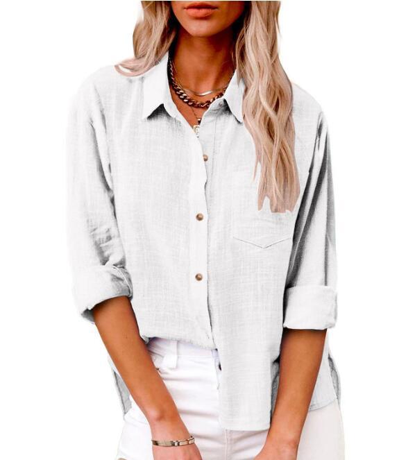 Damen lässige Leinenbluse mit kurzem Arm und Knopfdetails