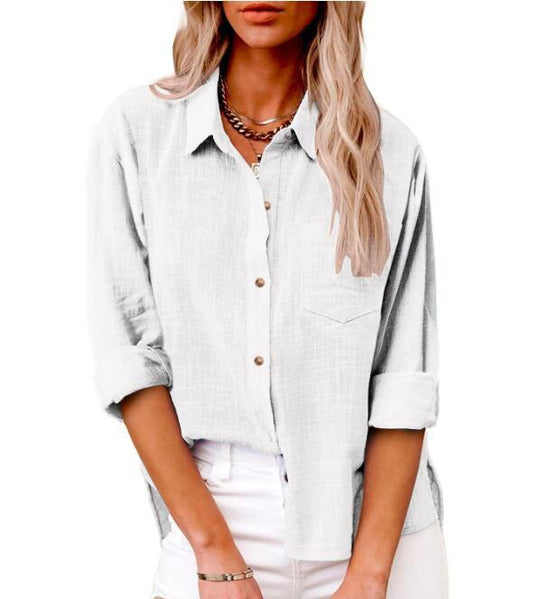 Damen lässige Leinenbluse mit kurzem Arm und Knopfdetails