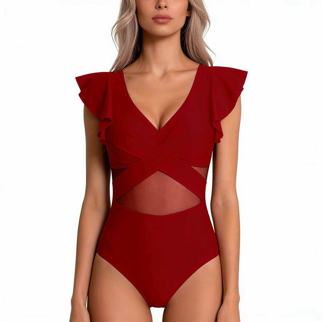 Damen Eleganter Badeanzug mit verwobenen Netzdetails