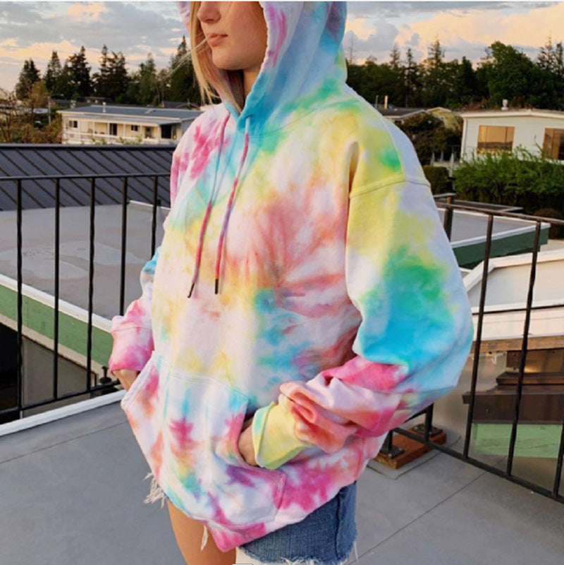 Damen Kapuzenpullover aus kuscheligem Material mit Batikdesign