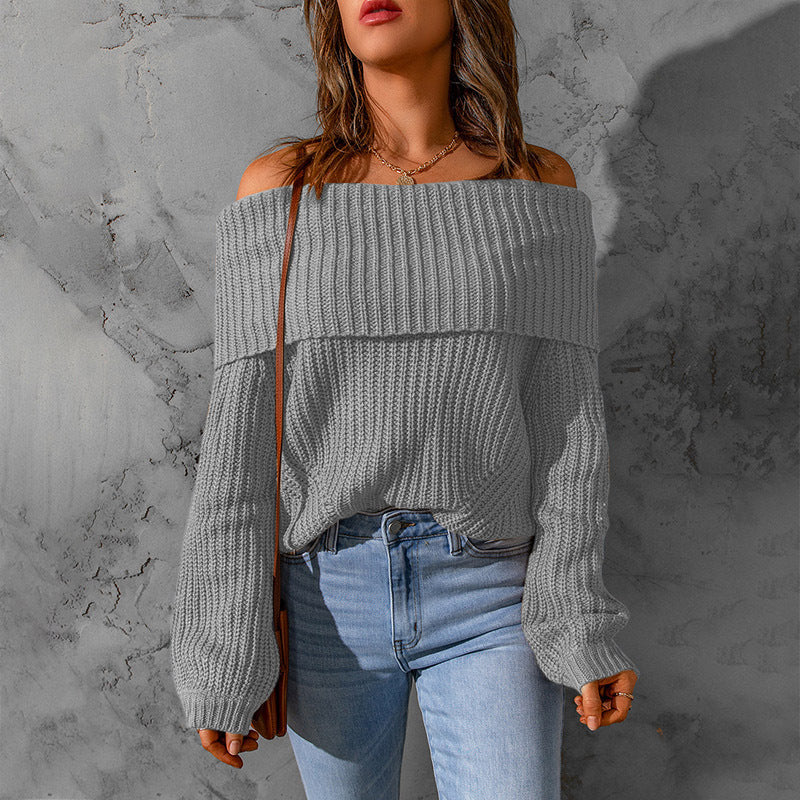 Damen nan weiter Off-Shoulder Grobstrickpullover mit überschnittener Schulterpartie und ballonärmeln Shop Nory