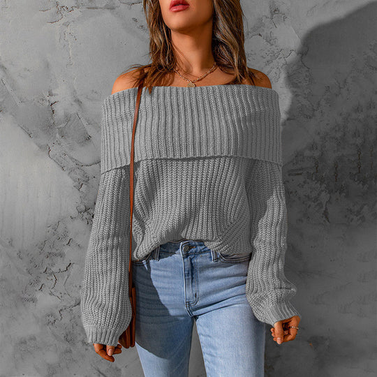 Damen nan weiter Off-Shoulder Grobstrickpullover mit überschnittener Schulterpartie und ballonärmeln Shop Nory