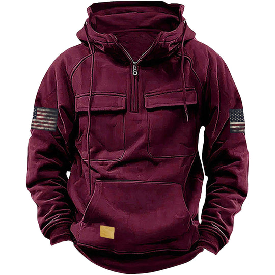 Herren nan Kapuzenpullover mit Halbzip, Cargo-Brusttaschen und Kängurutasche Shop Nory