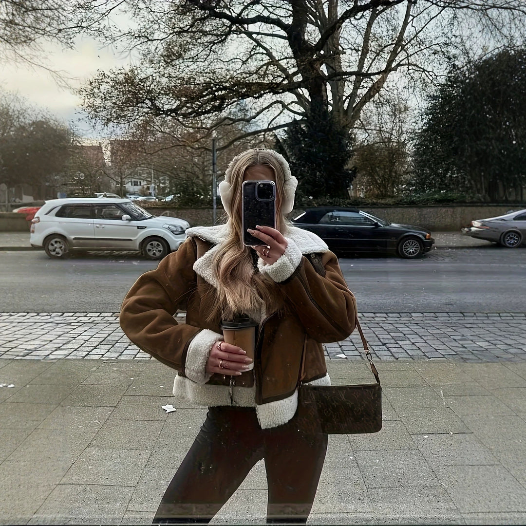Damen Lässige und warme Lammfelljacke