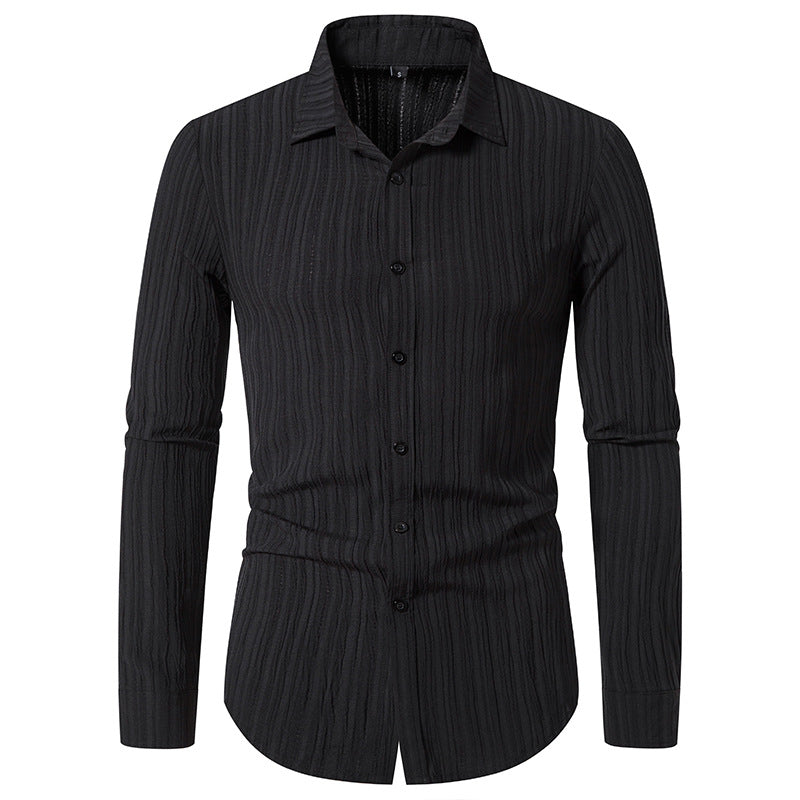 Herren Texturiertes Slim-Fit-Hemd mit krauser Struktur und Kentkragen Shop Nory