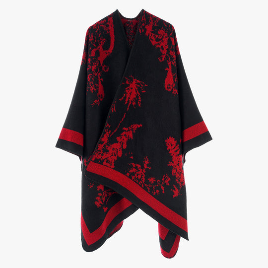 Damen Oversize-Jacquard-Cape aus Wollmix mit abstraktem Blumenmuster Shop Nory
