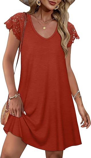Damen Sommerkleid mit eleganten Spitzenärmeln und floralem Muster