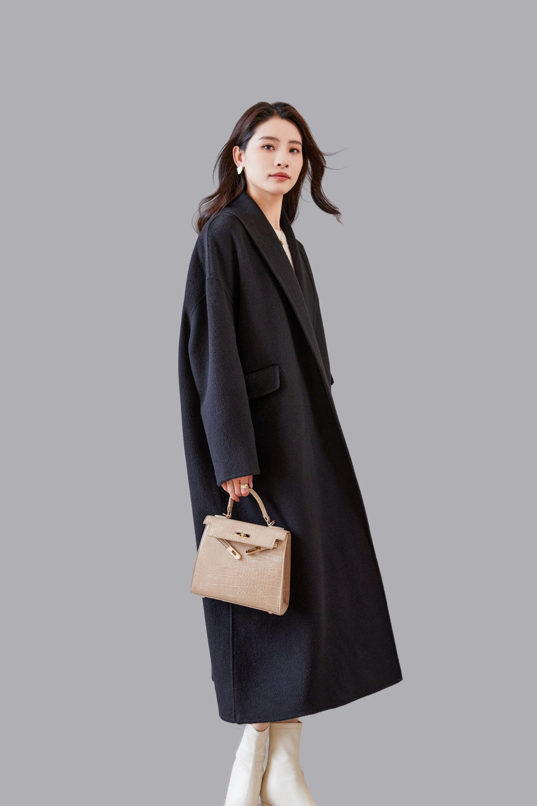 Damen Oversized Wollmantel mit klassischem Reverskragen Shop Nory