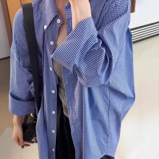 Damen Oversize-Hemd mit Vichy-Karo, weitem Fall und durchgehender Knopfleiste Shop Nory