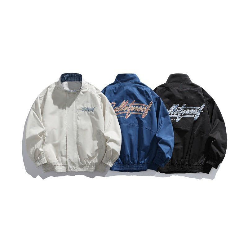 Unisex Leichte Boxy-Blousonjacke mit Stehkragen, elastischen Bündchen und gesticktem Brustdetail Shop Nory