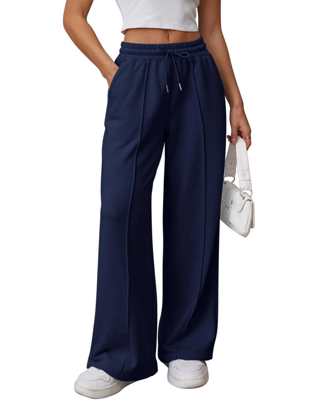 Damen nan Palazzo-Jogginghose mit doppeltem Komfortbund, Ziernahtvorderseite und Eingrifftaschen Shop Nory