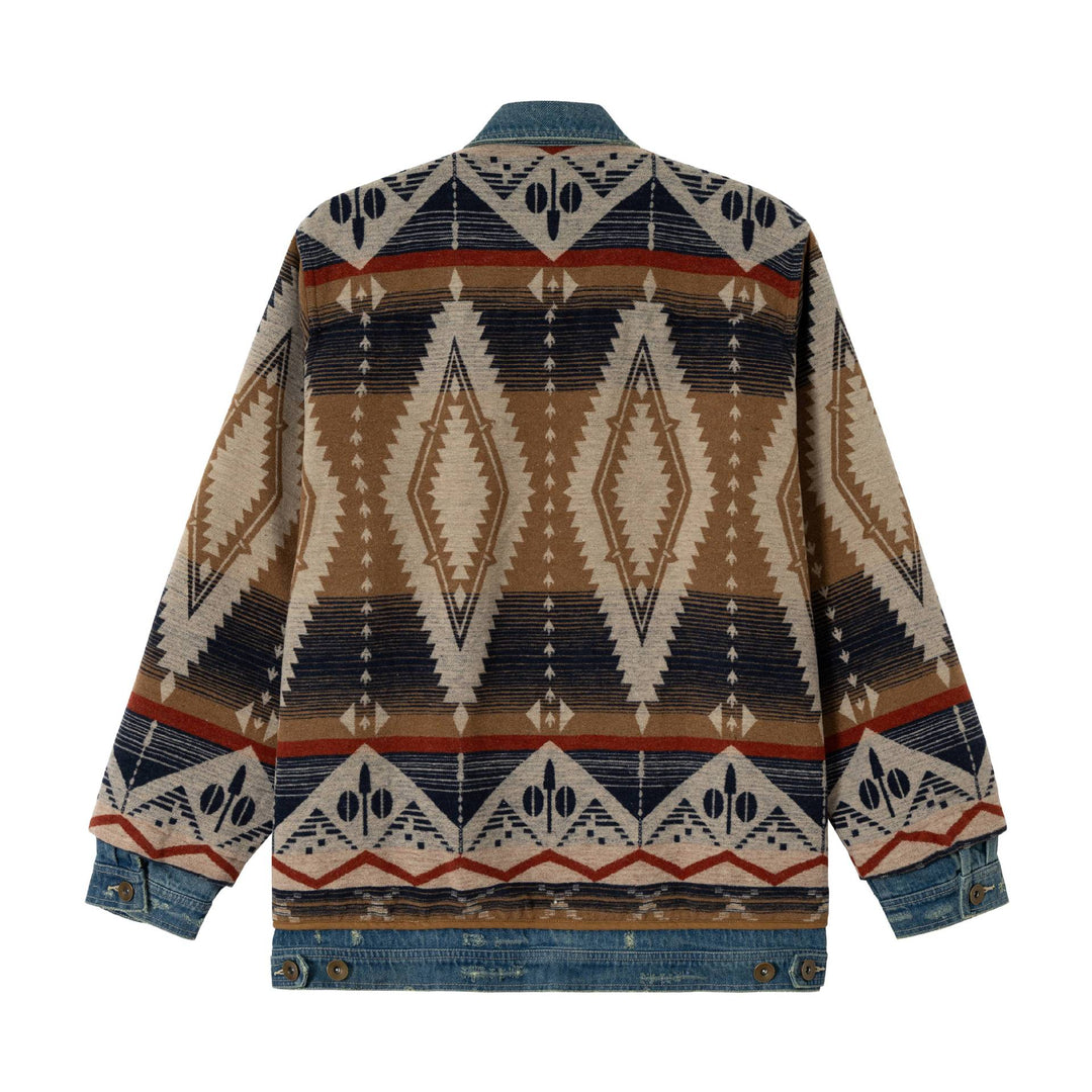 Unisex Kurzer gewobener Azteken-Cardigan mit Denimblende Shop Nory