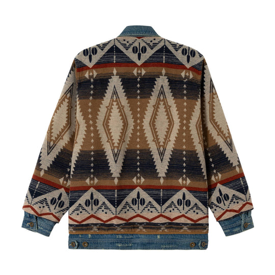 Unisex Kurzer gewobener Azteken-Cardigan mit Denimblende Shop Nory