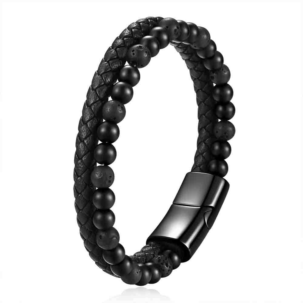 Damen Lederarmband mit geflochtenem Design und elegantem Zierbead Shop Nory