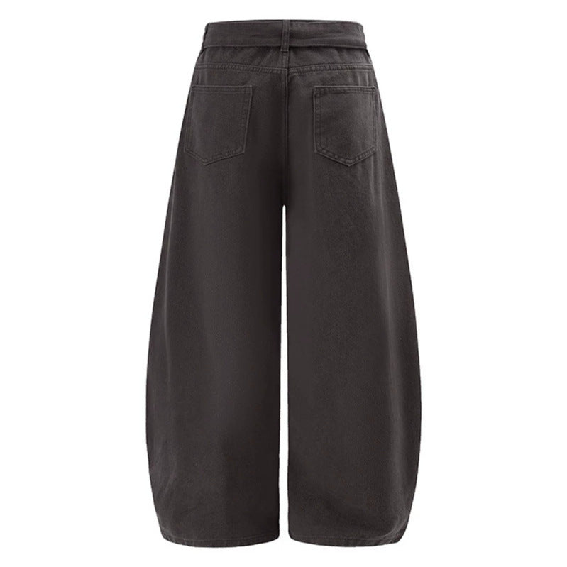 Damen Extraweite High‑Waist Palazzo‑Hose mit dekorativem Knie‑Patch, Bindegürtel und Culotte‑Schnitt Shop Nory