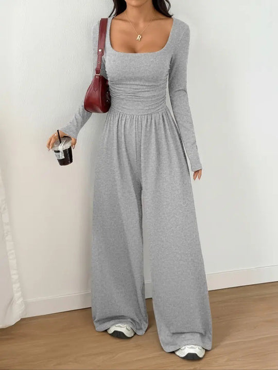 Damen Jumpsuit mit weitem Bein, eckigem Ausschnitt und geraffter Taillenpartie Shop Nory