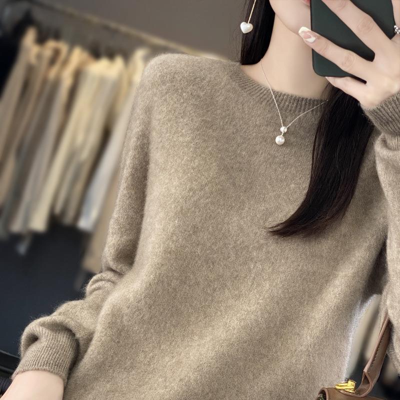 Damen Lockerer Feinstrick-Pullover mit Rundhalsausschnitt und flauschiger Angora-Optik Shop Nory