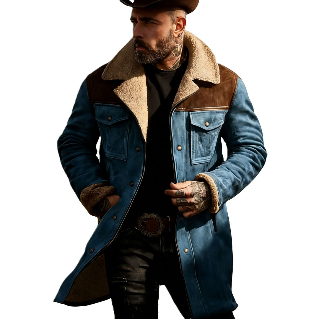 Herren Langer Veloursledermantel mit Teddyfutter und Pattentaschen Shop Nory