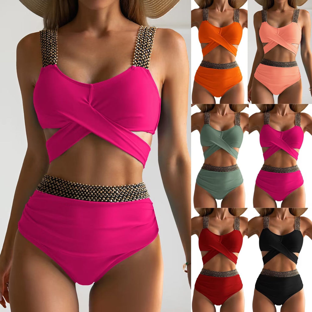 Damen Hochtailliertes Bikini-Set mit stilvollem Wickel-Oberteil