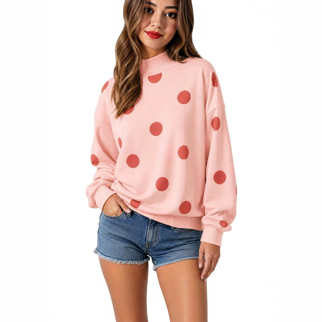 Damen Locker geschnittenes Sweatshirt mit Stehkragen und großen Punkten Shop Nory
