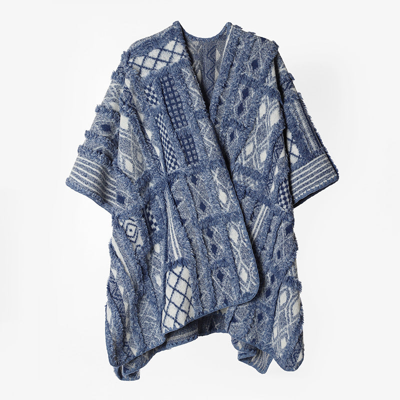 Damen Texturiertes Jacquard‑Strickcape mit Chenille‑Optik und Kimonoärmeln Shop Nory