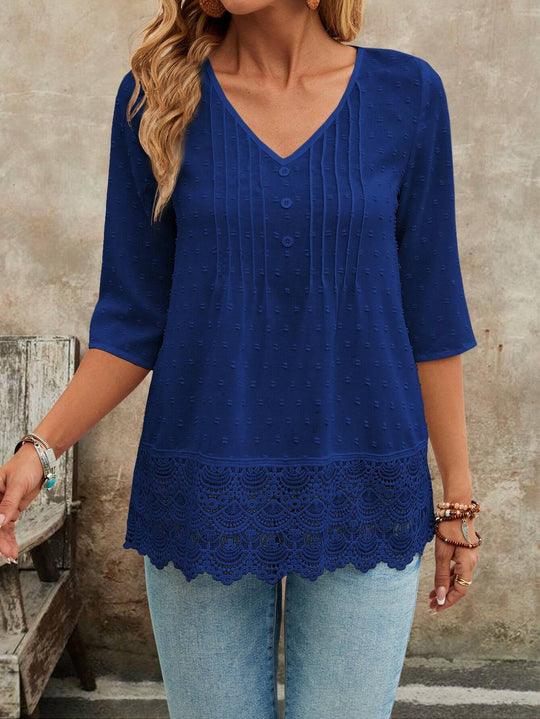 Damen Tunika Bluse mit Spitzenbesatz und strukturierten Pintucks Shop Nory