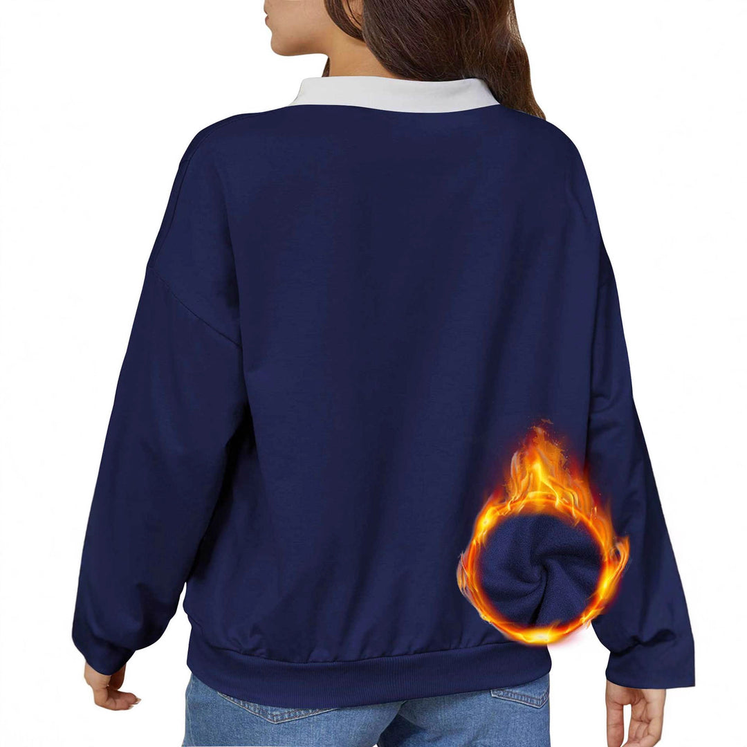 Damen Oversized College-Sweatshirt mit Polokragen und wärmender Fleece-Innenseite Shopy Nory