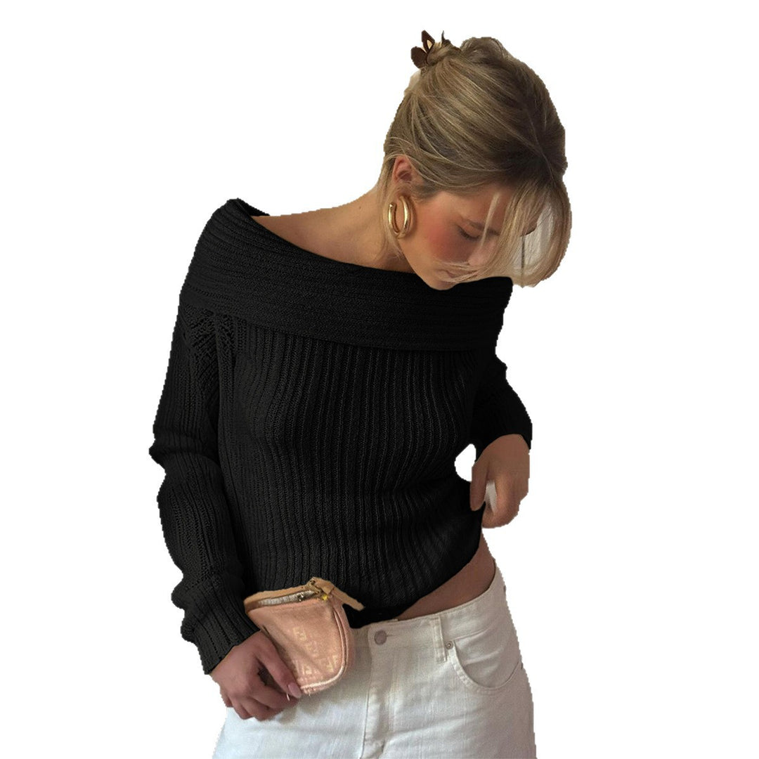 Damen nan Off-Shoulder Rippstrickpullover mit schmaler Silhouette und gerolltem Ausschnitt Shop Nory