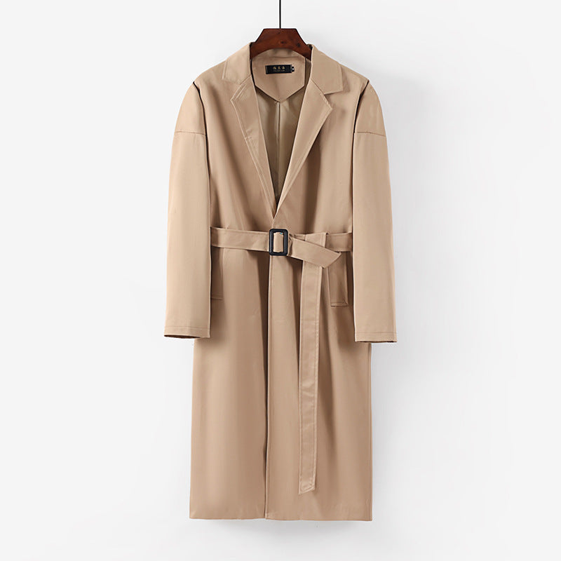 Damen Longline Trenchcoat mit Taillengürtel und fallendem Revers Shop Nory