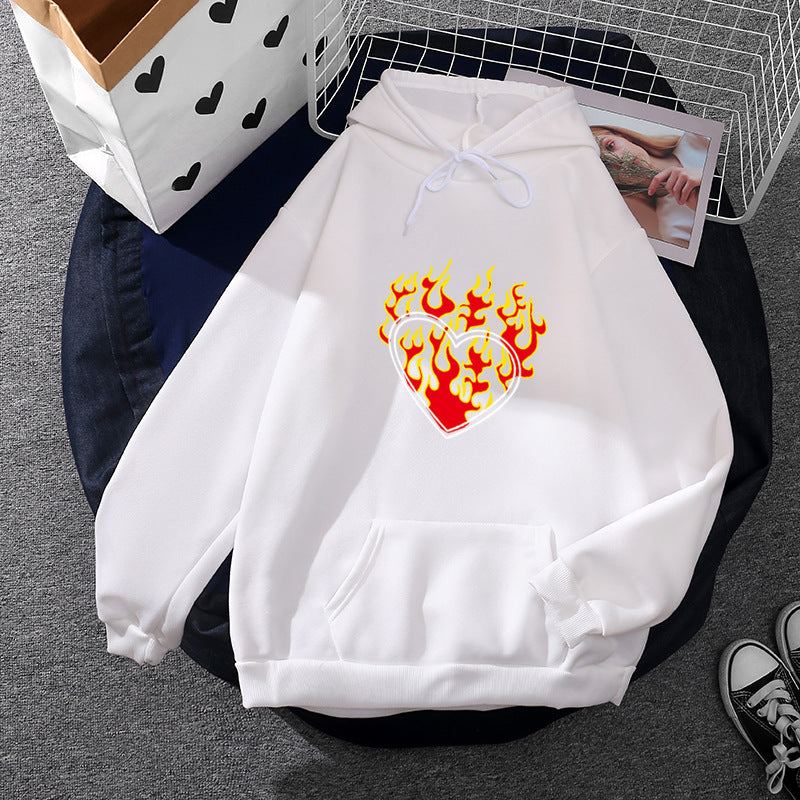 Damen nan leichter Oversize Kapuzenpullover mit Herz‑EKG‑Motiv, langen Kordeln und elastischem Bund Shop Nory