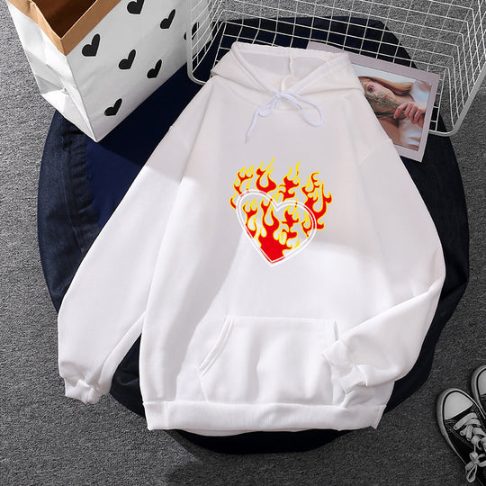 Damen nan leichter Oversize Kapuzenpullover mit Herz‑EKG‑Motiv, langen Kordeln und elastischem Bund Shop Nory
