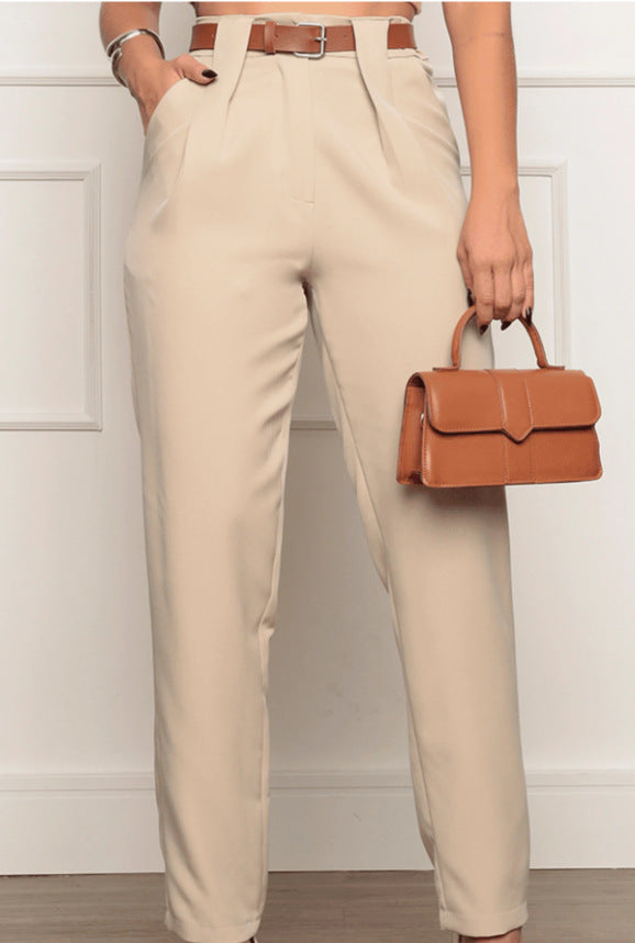 Damen elegante Hochbundhose mit Faltendetails