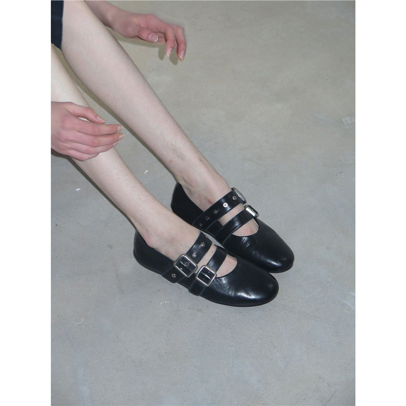Damen Flache Mary‑Jane Slipper mit Doppelriemen, Metallösen und Dornschließen Shop Nory