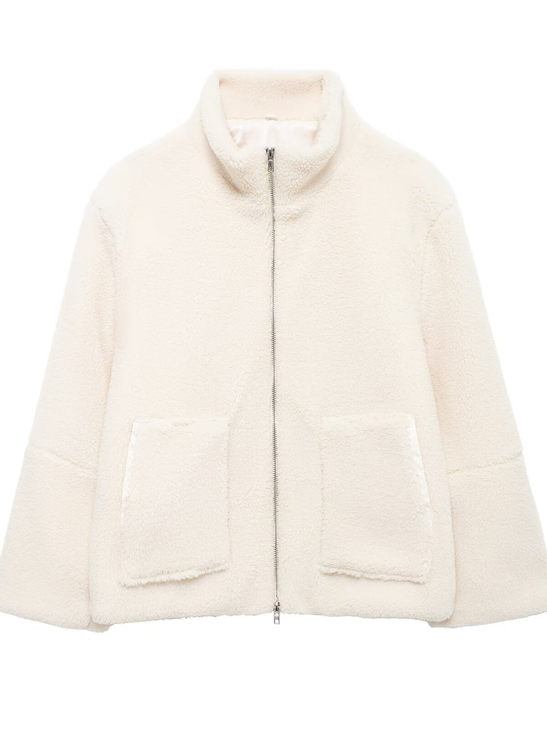 Damen Boxy-Teddyfleece-Jacke mit Stehkragen, Zwei-Wege-Reißverschluss und aufgesetzten Taschen Shop Nory