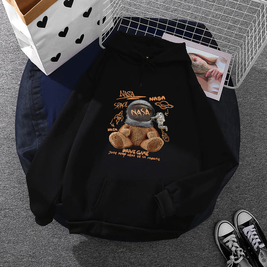 Damen nan lässiger Hoodie mit Astronauten‑Teddy‑Print, Kängurutasche und weichem Fleece-Innenfutter Shop Nory