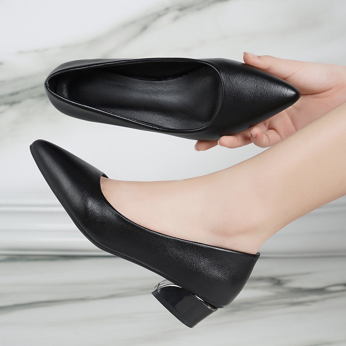 Damen elegante spitze Pumps mit komfortablem Blockabsatz Shopnory