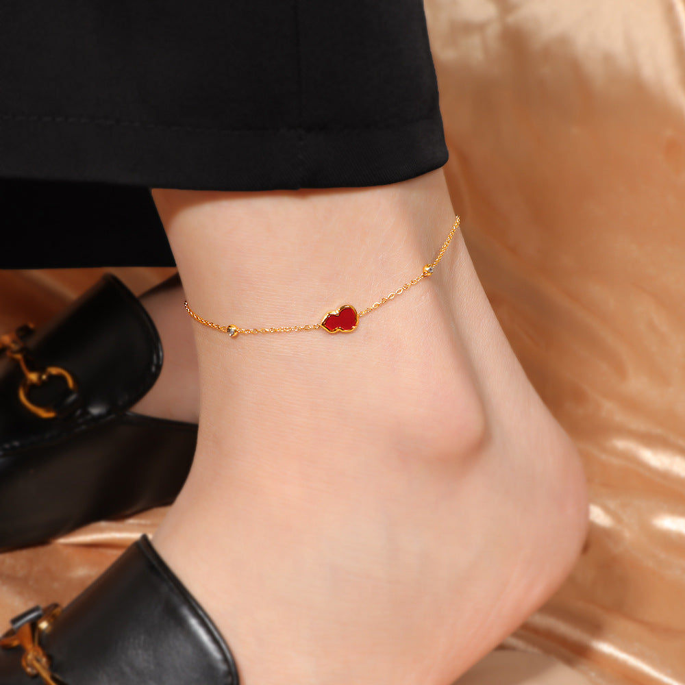 Damen zarte Fußkette mit rotem Herzen und funkelnden Kristallakzenten Shop Nory