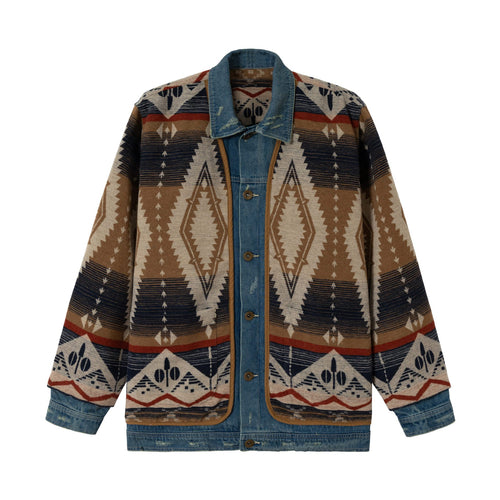 Unisex Kurzer gewobener Azteken-Cardigan mit Denimblende Shop Nory