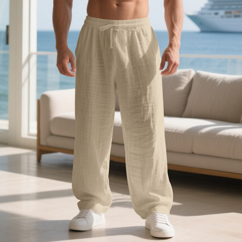 Herren lockere Sommerhose aus leichtem Leinenmaterial mit elastischem Bund und Seitentaschen